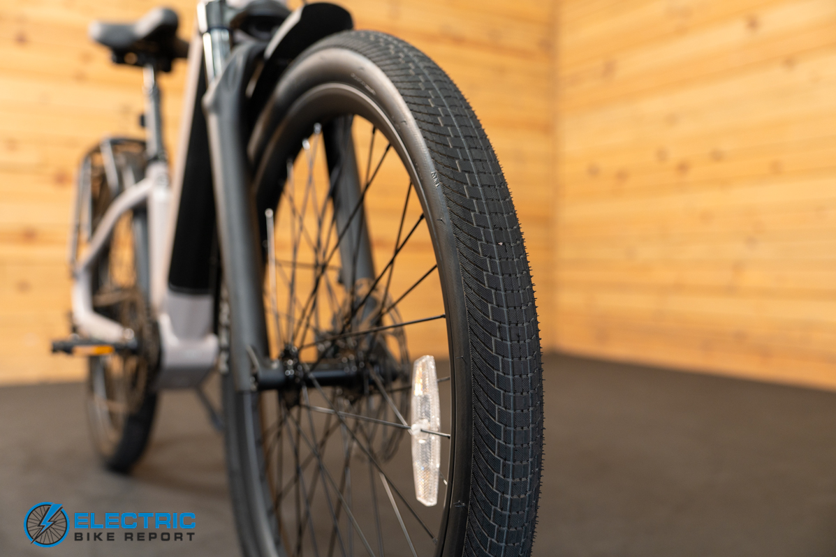 Pedego Ridge Rider 2 electric bike knobby tire tread pattern close-up