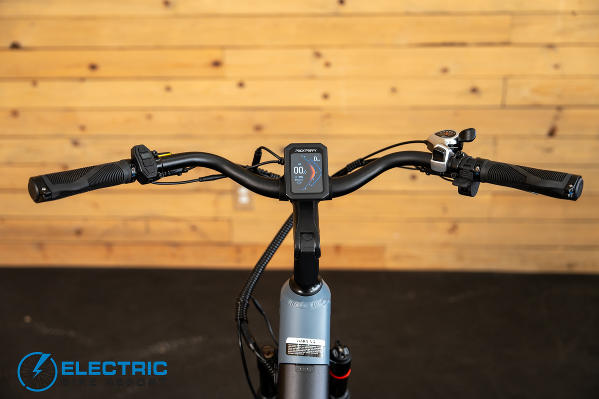 Puckipuppy Poodle electric bike cockpit showing handlebars display and controls