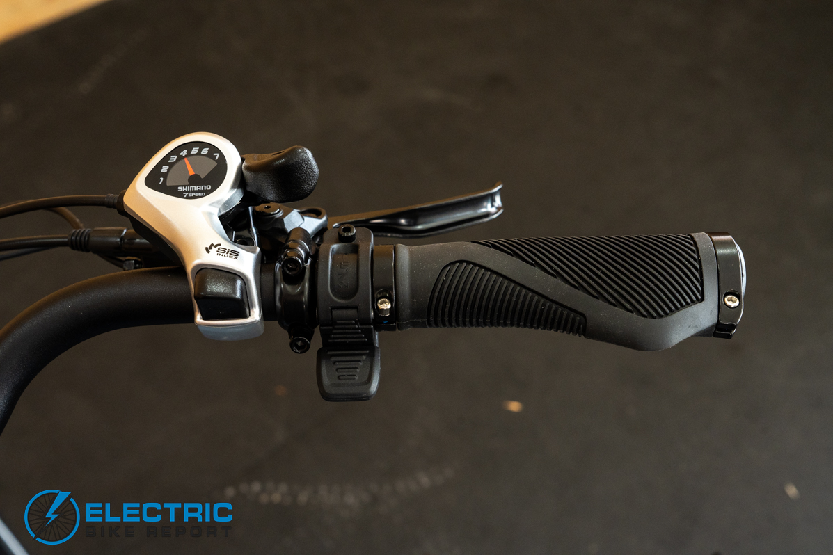 Puckipuppy Poodle electric bike right side handlebar controls and rear view detail