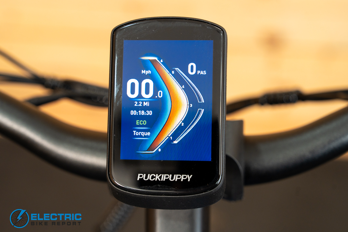 Puckipuppy Poodle Pro electric bike display screen showing ride data and settings