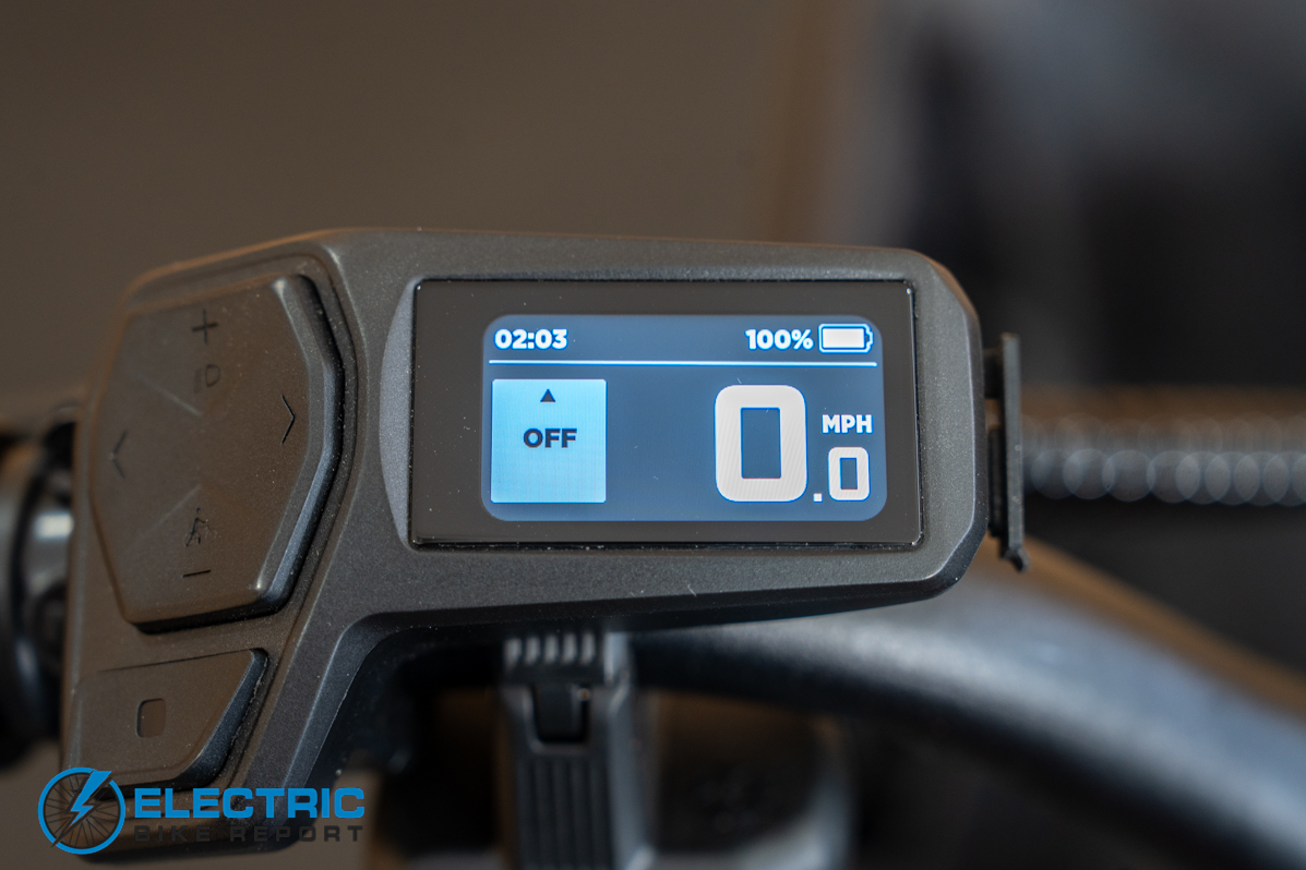 Radio Flyer Loop electric bike display screen showing ride data and battery information