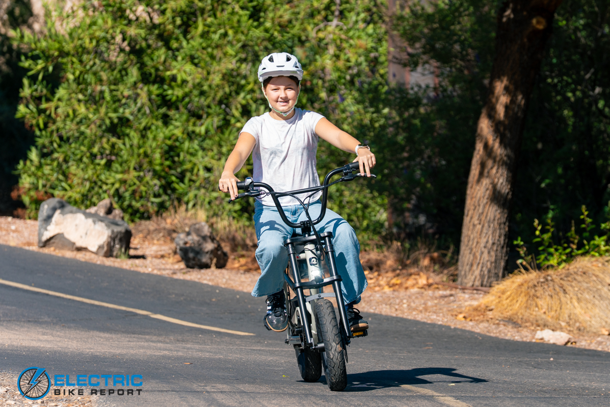 Retrospec Valen Rev 14 electric bike action shot