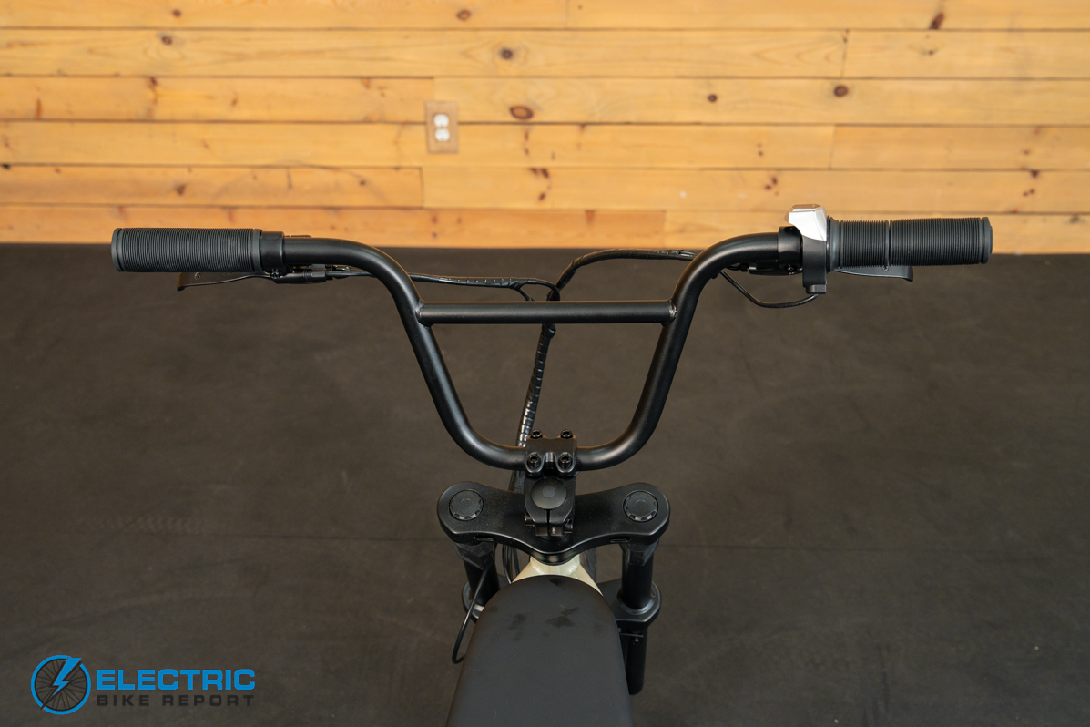 Retrospec Valen Rev 14 electric bike cockpit handlebars display and controls closeup