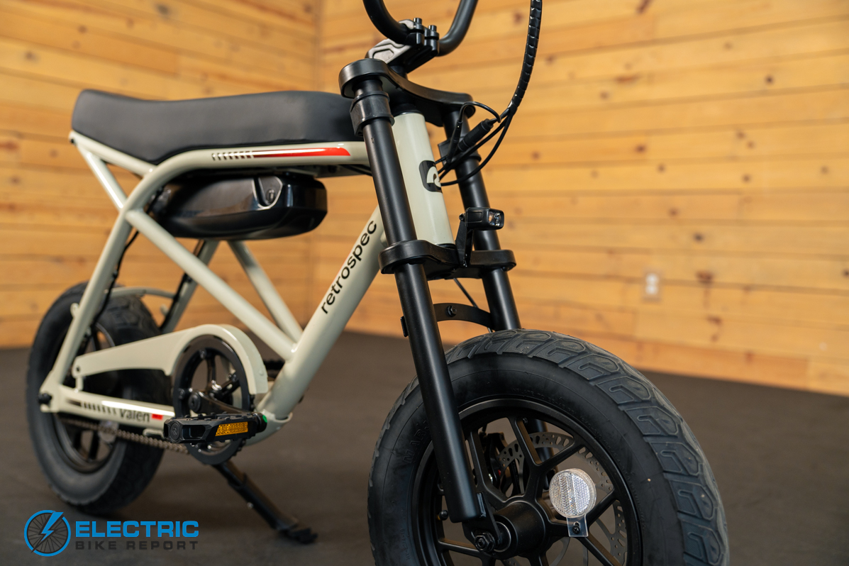 Retrospec Valen Rev 14 electric bike front fork suspension detail