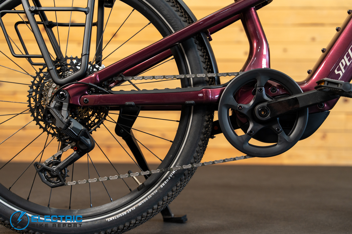 Specialized Turbo Vado 3.0 5.0 drivetrain components including chain ring rear cassette and derailleur