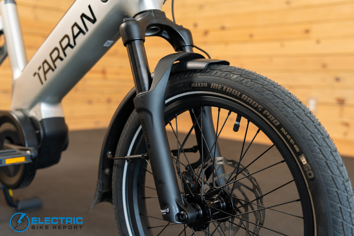 Tarran L1 electric bike front fork suspension close-up detail