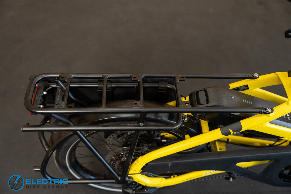 Tern HSD P10e rear rack full shot showing cargo carrying capacity on folding electric bike