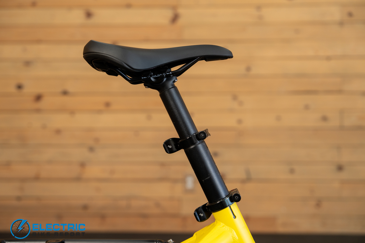 Tern HSD P10e electric bike saddle and seat post detail view