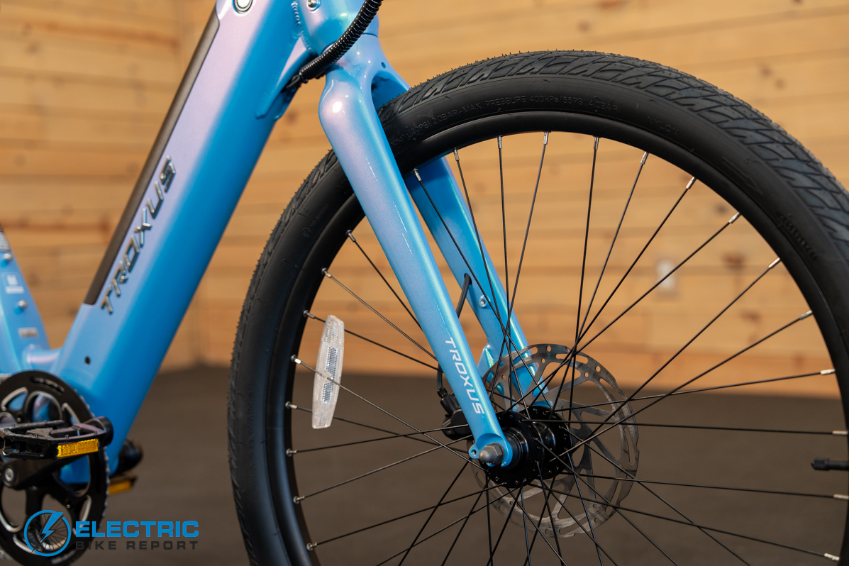 Troxus Trax Whim IQ front fork suspension detail close-up