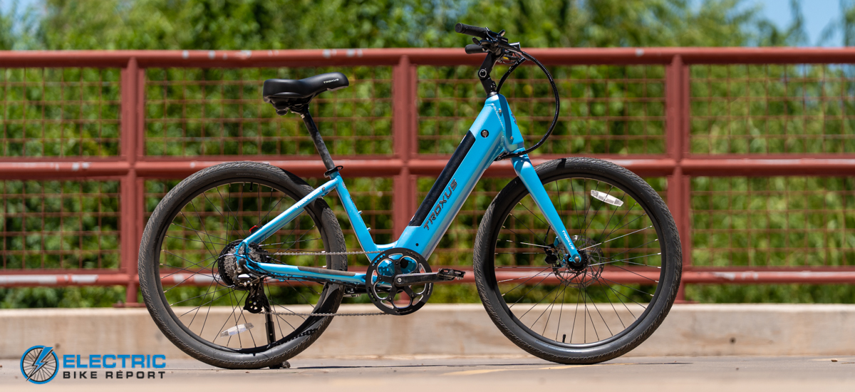 Troxus Trax Whim IQ electric bike hero shot front angle view