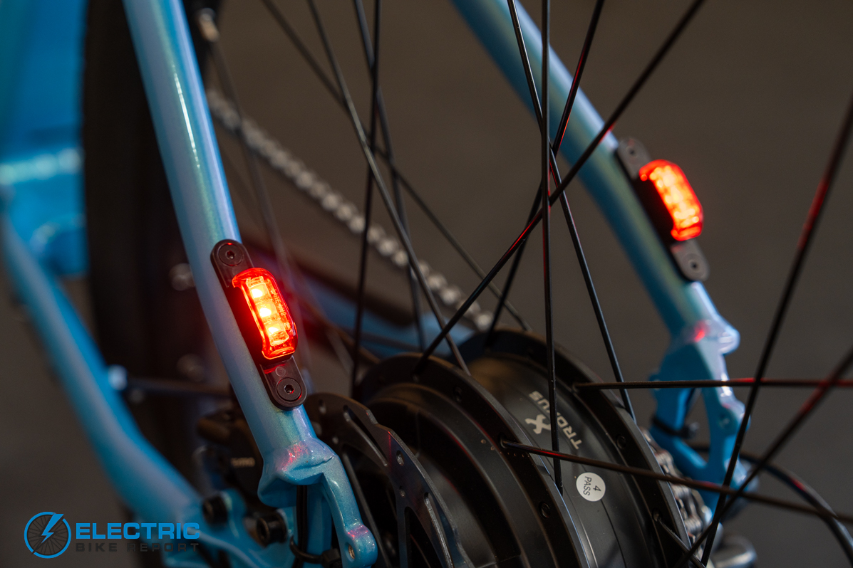 Troxus Trax Whim IQ taillights both sides illuminated electric bike safety lighting detail