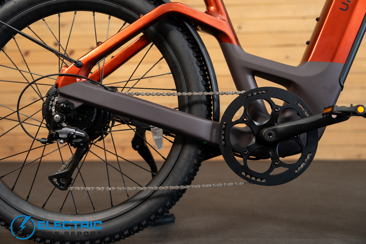 Urtopia Carbon Atom electric bike drivetrain components including motor chain and gearing system